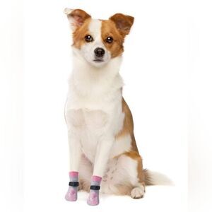 BeautyZoo NWT Dog Gray/Pink Classic Plaid Non-Slip 4pc Sock Set Sz Small/Medium